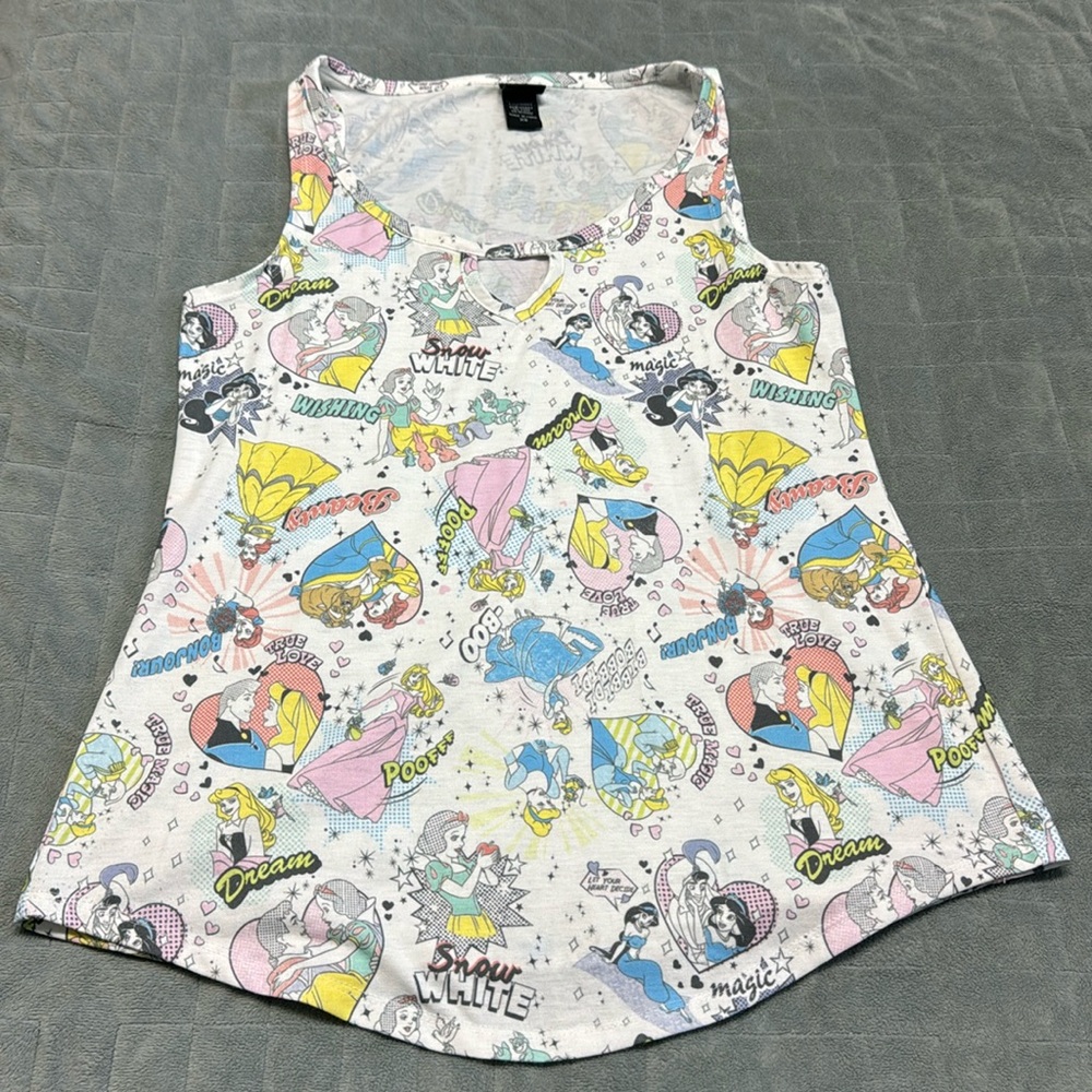NWOT Disney Princess Tank Top, Keyhole Neck, White, Pink, Size XS